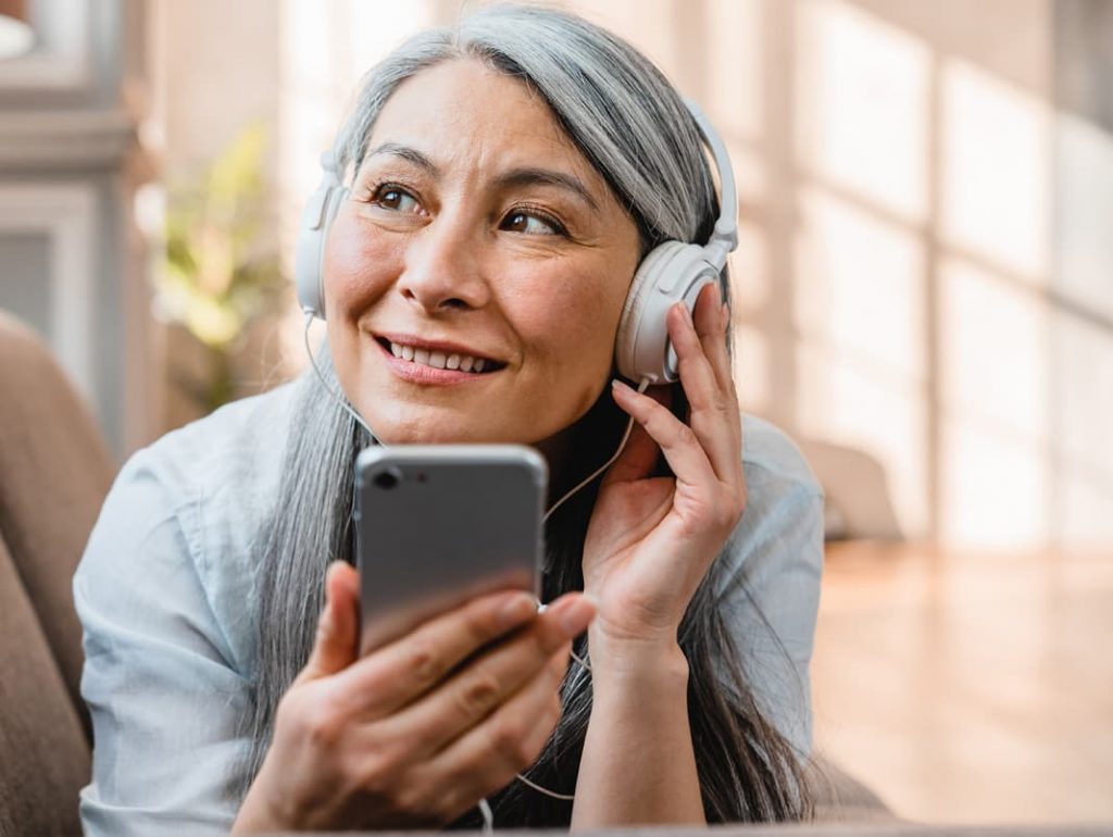 woman listening to radio