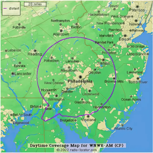 Daytime Coverage Map for WNWR - AM