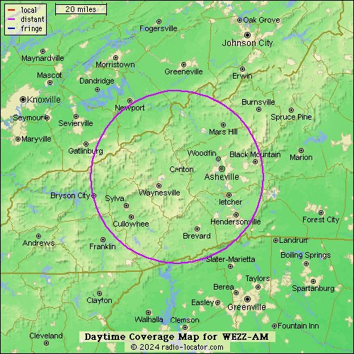 Daytime Coverage Map for WEZZ-AM